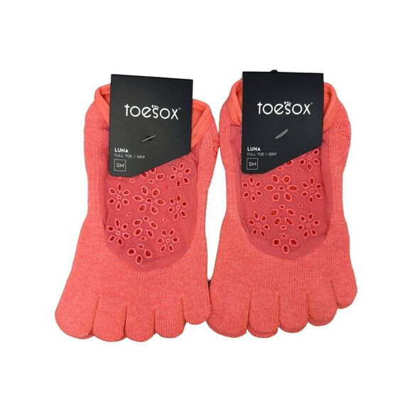 ToeSox Luna Full Toe Grip Socks - Summer Sunset - Set of 2 - Picture 2 of 3